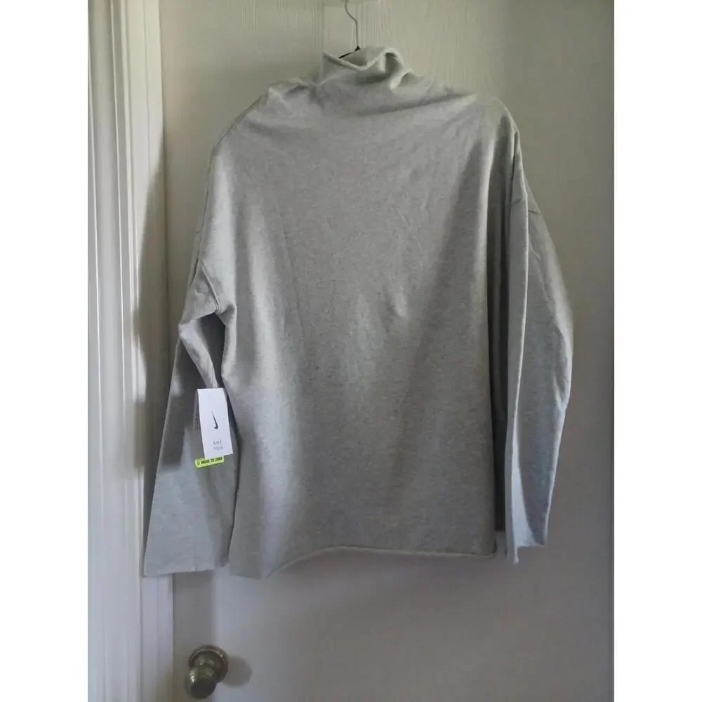 Nike Yoga Women's Core Brushed Fleece Funnel-Neck Top S Light Grey - Picture 3 of 4